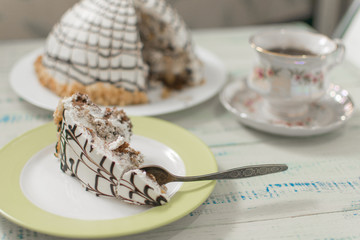 A piece of butter cake on a plate.