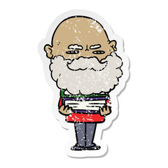 distressed sticker of a cartoon man with beard frowning