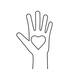 Obraz premium Hand with heart icon. Vector illustration, flat design.