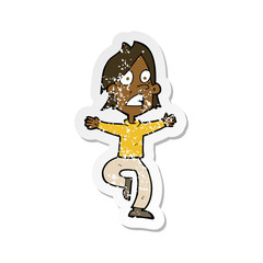 retro distressed sticker of a cartoon panicking man