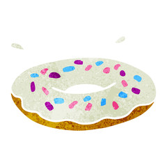 retro cartoon doodle of an iced ring donut