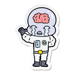 sticker of a cartoon big brain alien crying