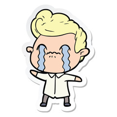 sticker of a cartoon man crying