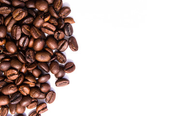 roasted coffee beans isolated in white background