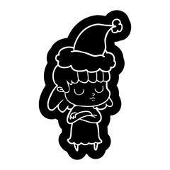 cartoon icon of a indifferent woman wearing santa hat