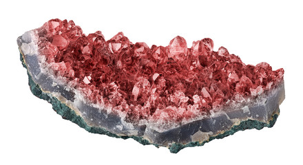 light red color ruby in geode on white