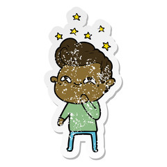 distressed sticker of a cartoon excited man