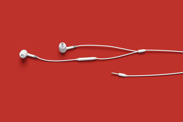 white earphone on red background, music