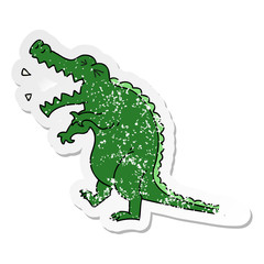 distressed sticker of a quirky hand drawn cartoon crocodile