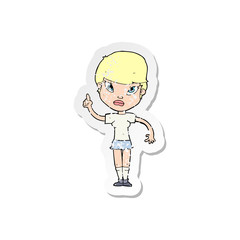 retro distressed sticker of a cartoon woman with idea