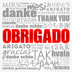 Obrigado (Thank You in Portuguese) Word Cloud in different languages