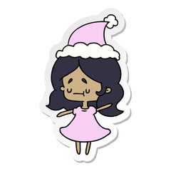 christmas sticker cartoon of kawaii girl