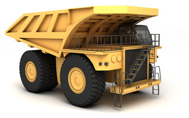 Huge empty mining dump truck isolated on white background. Perspective. Front side view. Right side. 3d illustration. © Evgenii Iakovenko