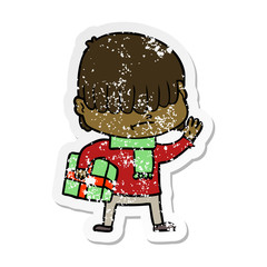 distressed sticker of a cartoon boy with untidy hair