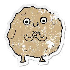 distressed sticker of a cartoon rock character