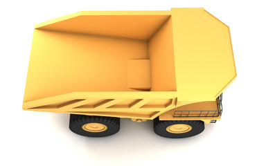 Top view at left side of the huge empty mining dump truck isolated on white background. Left side. Top view. 3d illustration. © Evgenii Iakovenko