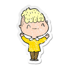 distressed sticker of a cartoon friendly boy