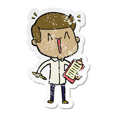 distressed sticker of a cartoon happy man