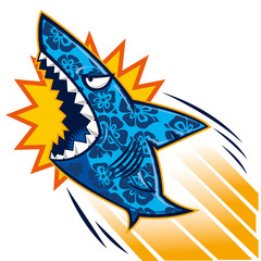 Bullet shark with hibiscus flowers