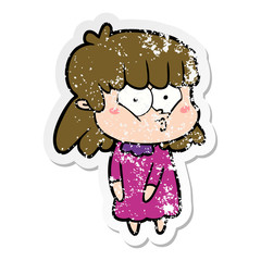 distressed sticker of a cartoon whistling girl