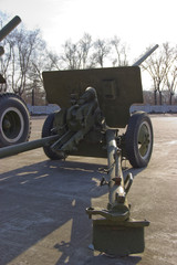 Russia, Krasnoyarsk, February 2019: The Victory Park. Samples of military equipment of the great...