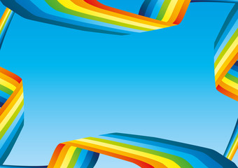 Summer banner with bright rainbow frame on blue background.