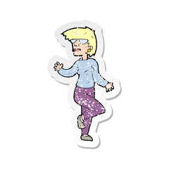 retro distressed sticker of a cartoon woman waving