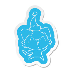 happy little dog cartoon  sticker of a wearing santa hat