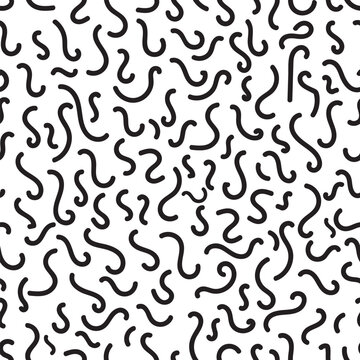 Vector of seamless pattern with abstract squiggles, Memphis style, black and white