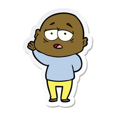 sticker of a cartoon tired bald man