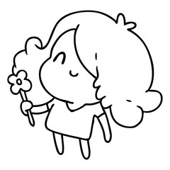 line drawing of a cute kawaii girl
