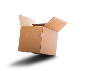 Open cardboard box in motion