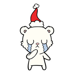 crying polar bear line drawing of a wearing santa hat