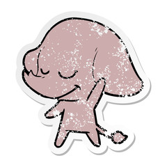 distressed sticker of a cartoon smiling elephant