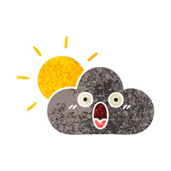 retro illustration style cartoon storm cloud and sun