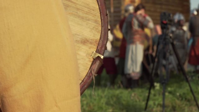 Group Of Blurred Unidentified People Reenactors Of The Middle Ages