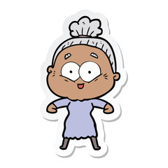 sticker of a cartoon happy old woman