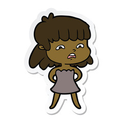 sticker of a cartoon worried woman