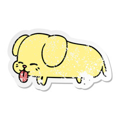 distressed sticker cartoon of cute kawaii dog