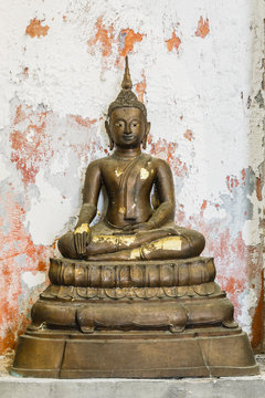 seated Buddha image in the temple made from mental,  Hair curl, Thailand