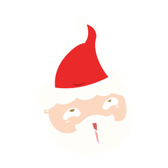 flat color illustration of a male face with beard wearing santa hat