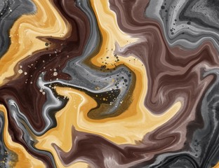 Black and brown marble. Dark colors. Marbleized effect. Hand drawn colored illustration. Marble texture. Can be used as a background or wallpaper.