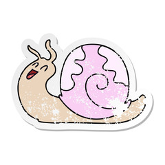 distressed sticker of a quirky hand drawn cartoon snail