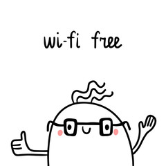 Wi-fi free hand drawn illustration with cute marshmallow in glasses