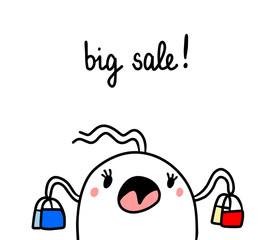 Big sale hand drawn illustration with cute marshmallow