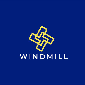 linear windmill in outline style logo design