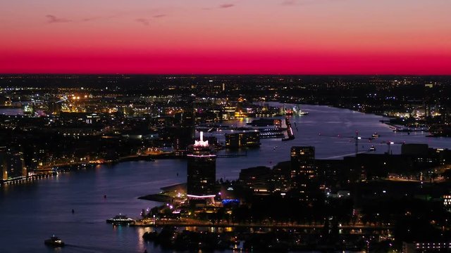 Aerial Netherlands Amsterdam June 2018 Night 90mm Zoom 4K Inspire 2 Prores  Aerial video of central Amsterdam in the Netherlands at night with a zoom lens.