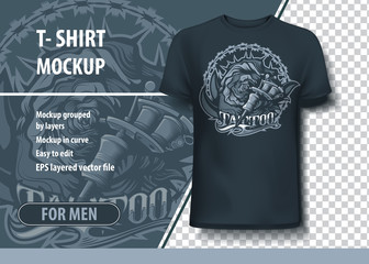 Roses, Tattoo machine and torns. Fully editable T-Shirt template.