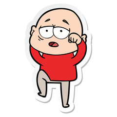 sticker of a cartoon tired bald man