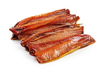 Smoked red fish on white background